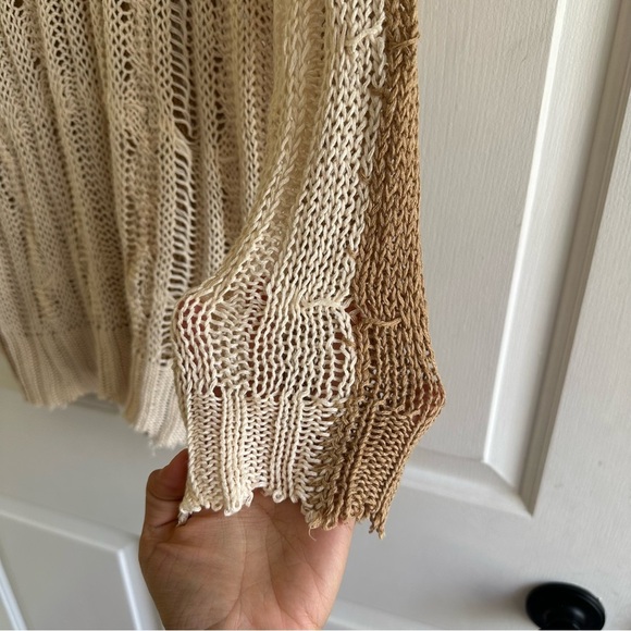 Andersson Bell Colorblock Perforated Fisherman Crew Neck Sweater Cream Sz Small - Picture 3 of 7